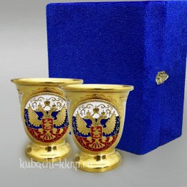 Набор серебряных стопок с гербом России - стп048-2