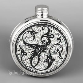 Серебряная фляжка с орнаментом «Птица» - фл00011
