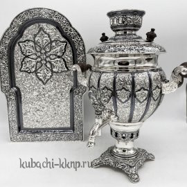 Серебряный самовар на подносе электрический 