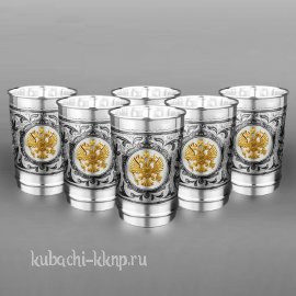 Набор из шести больших серебряных стаканов с гербом России. - ст136-6