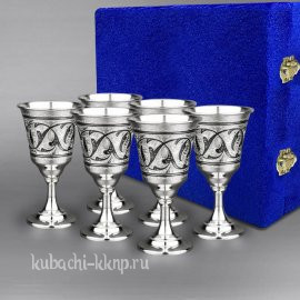 Набор из шести строгих небольших серебряных бокалов - бк024-6