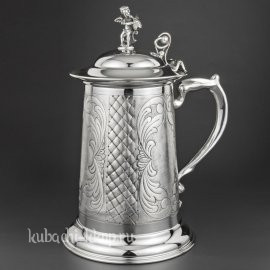 Большая красивая пивная серебряная кружка «Ромб» большая - кр049