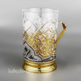 Кубачинский подстаканник из серебра с позолотой и чернением - пд003