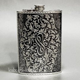 Серебряная фляга с авторской работой, 240мл - фл094