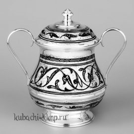 Серебряная сахарница с ручками и чернением - сх07
