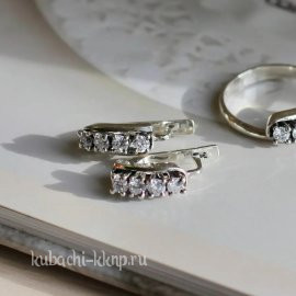 Серьги дорожка с фианитами Кубачи - Ag-с35