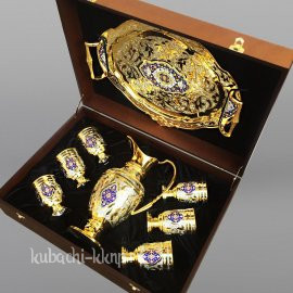 Серебряный набор для для воды с позолотой и эмалью - ндв022