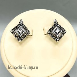 Геометрические женские серебряные серьги с фианитами в офис Затмение - с276