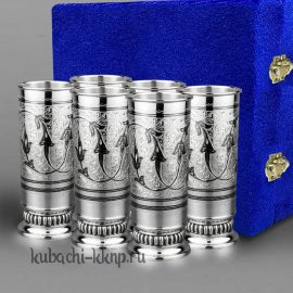 Набор из шести высоких серебряных стаканов - ст18-6