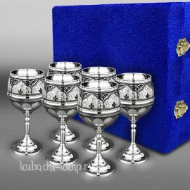Набор из шести статных серебряных бокалов для вина  - ф041-6