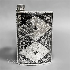 Серебряная фляга с арочным орнаментом, 230мл - фл095