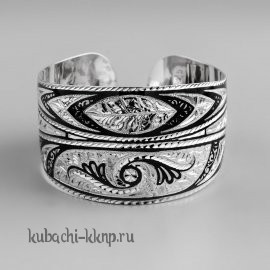 Широки жесткий серебряный браслет Кубачи - БР152