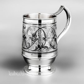Кружка из серебра 875 пробы с орнаментом кубачи, 445 мл - кр05
