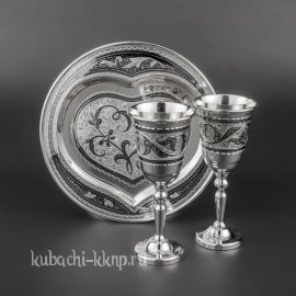 Набор серебряных рюмок  на подносе «Сердечный» - нр04