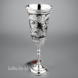 Серебряный фужер с капельками черни и гравировкой  - ф126