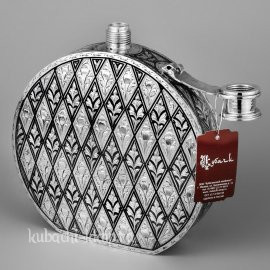 серебряная фляга «Гигант_ромб»  с откидной крышкой - фл028