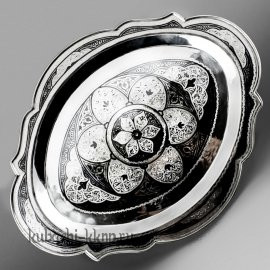 Серебряный поднос Кубачи с арочным орнаментом - пдн0005