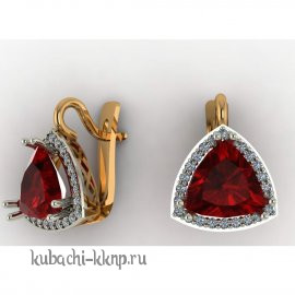 Серьги из золота с искуст. гранатом и фианитами - 10011-2e