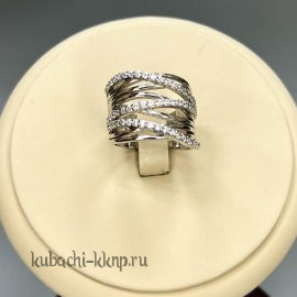 Фианит - Геометрическое женское кольцо из серебра 925 пробы Атланта с фианитами