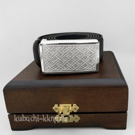 Серебряная пряжка (ремень) с строгим орнаментом - РМ028