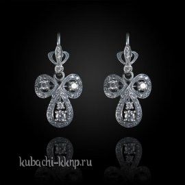 Висячие серьги кубачи с фианитами 