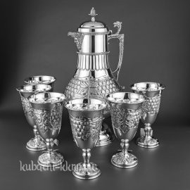 Серебряный набор для воды  с бокалами на подносе - вн05