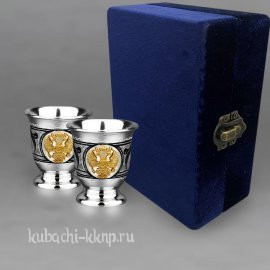 Набор серебряных стопок с гербом России - стп004-2