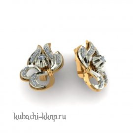 Золотые женские серьги с фианитами - 00083e