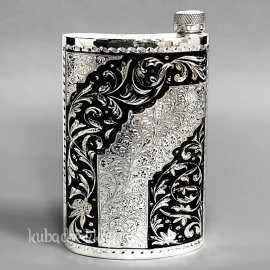 Серебряная фляга с орнаментом кубачи , 320мл - фл089