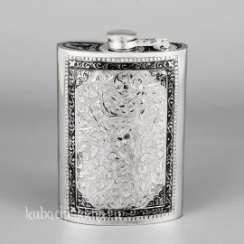 Серебряная фляга с черненым орнаментом по краям, 230 мл - фл039