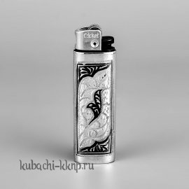 Серебряная зажигалка с гравировкой и орнаментом - заж011