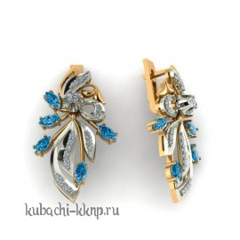 Серьги из золота с мелкими искусст. топазами - 00082e