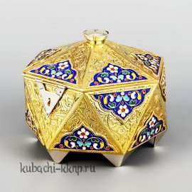 Серебряная шкатулка с позолотой и эмалью «Финифть»  - sh0001