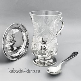 Серебряный подстаканник с блюдцем и ложкой 