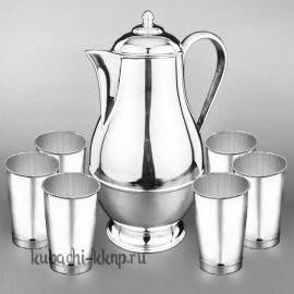 Набор из серебра - Большой глянцевый кувшин и шесть стаканов 