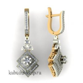 Женские строгие  золотые серьги с фианитами - 00048-5e