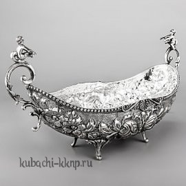 Серебряная ладья - конфетница «Цветы» с ангелочками - кф145