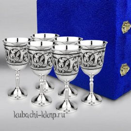 Набор из шести больших серебряных фужеров для вина 