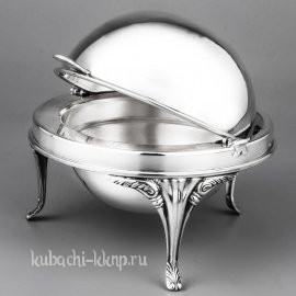 Глянцевая серебряная икорница со стеклом - ик07