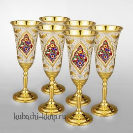 Набор из шести серебряных Фужеров для шампанского или вина - ф0034-6