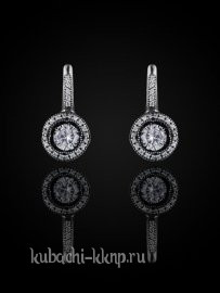 Серебряные серьги кубачи с большим фианитом - с256