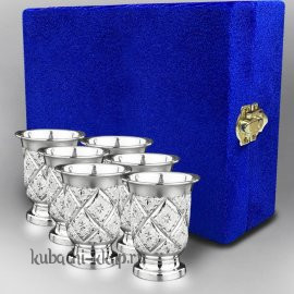Набор из шести серебряных стопок с алмазной насечкой - стп051-6