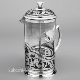 Большой серебряный чайник с серебряной ручкой - ЧН059