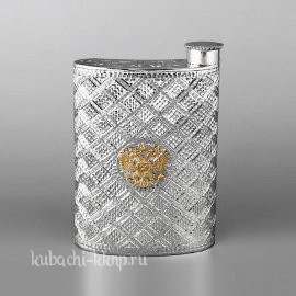 Маленькая фляга из серебра с гербом России - ФЛ126м