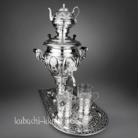 Самовар серебряный с подносом и чайником, 4 л .Электрический - см011