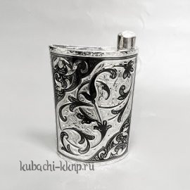 Серебряная фляга с черненым орнаметом - фл104