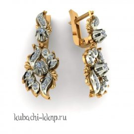 Золотые серьги с фианитами производства Кубачи - 00089e