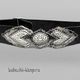 Классический кавказский ремень с серебряными вставками - рм40