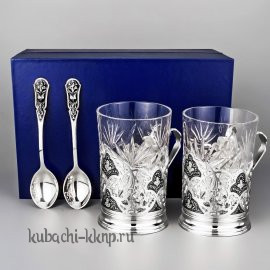 Набор серебряных подстаканников с ложками - пд002(пара)