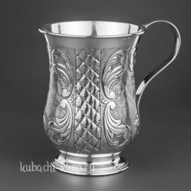 Серебряная кружка для воды «Ромб» на ножке, 275 мл - кр038